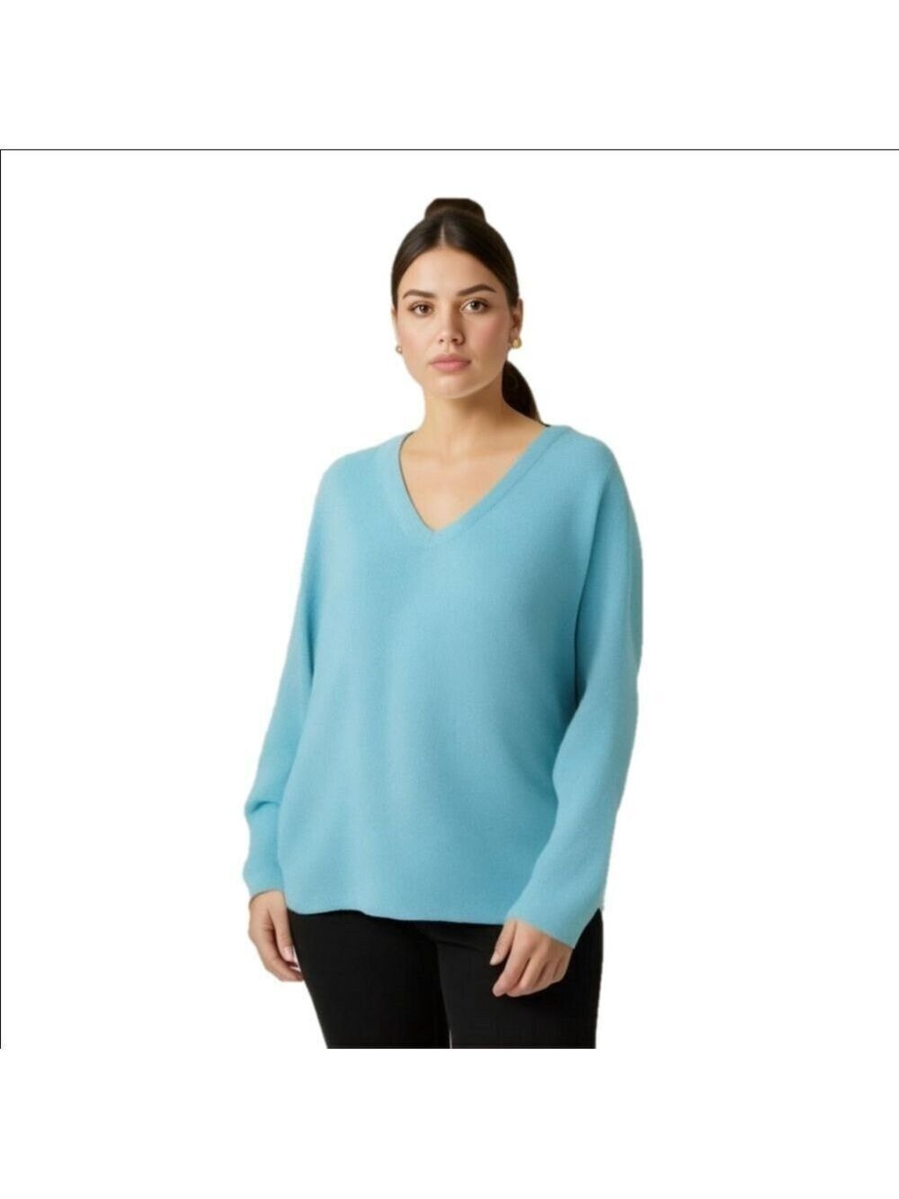 ALYA Franchesca's stretchy blue v neck tunic size Large